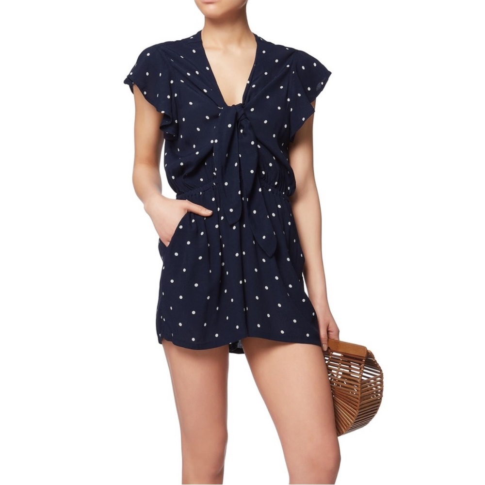 Rails Navy Blue White Polka Dot Onesie Romper XS